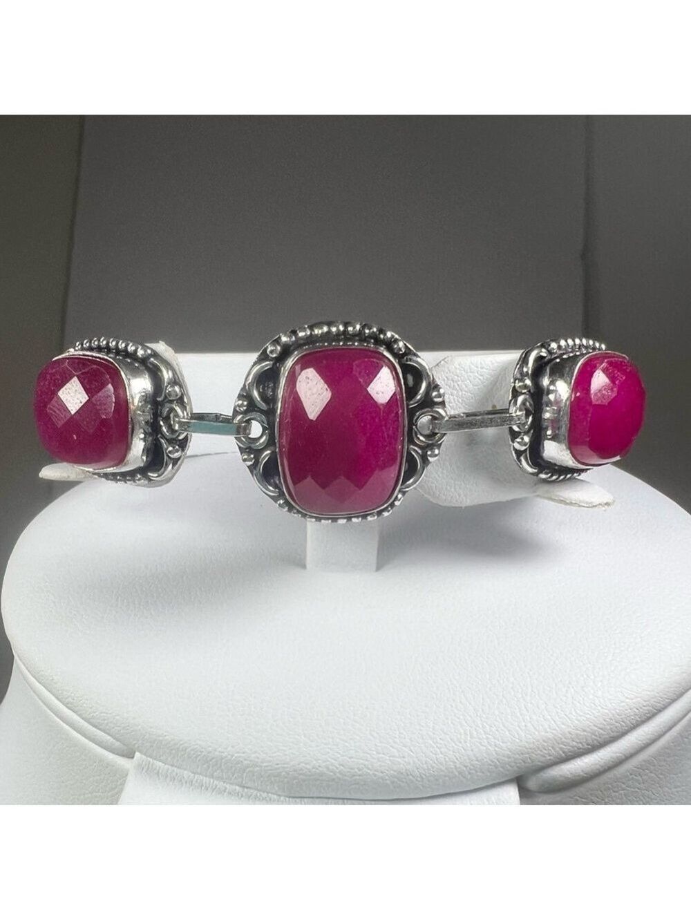 Ruby 925 Vintage Adjustable Synthetic Gemstone Bracelet